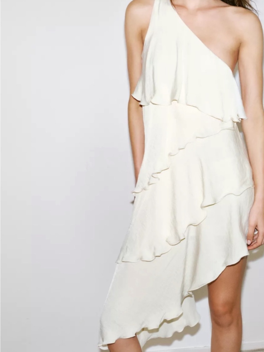Zara Cream One-Shoulder Ruffle Mini Dress